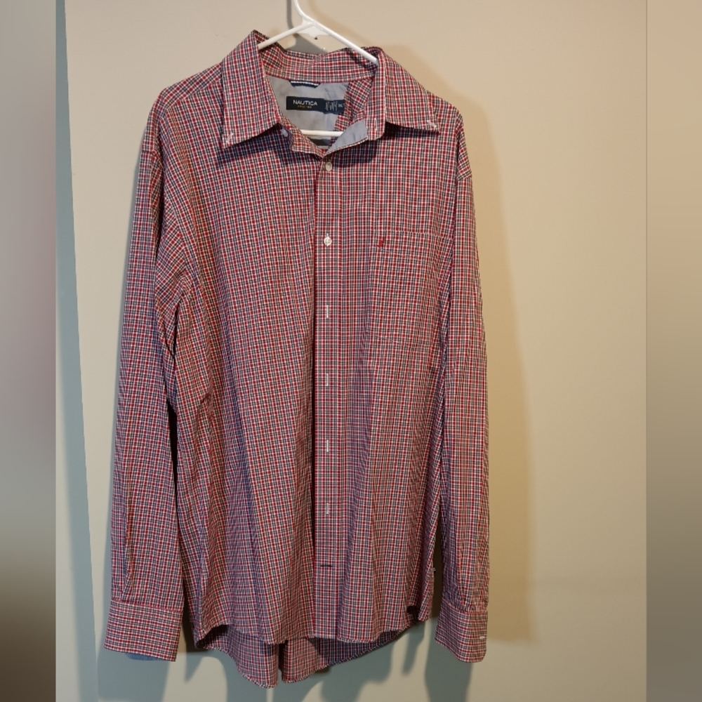 Nautica Mens Big and Tall Red Plaid Shirt